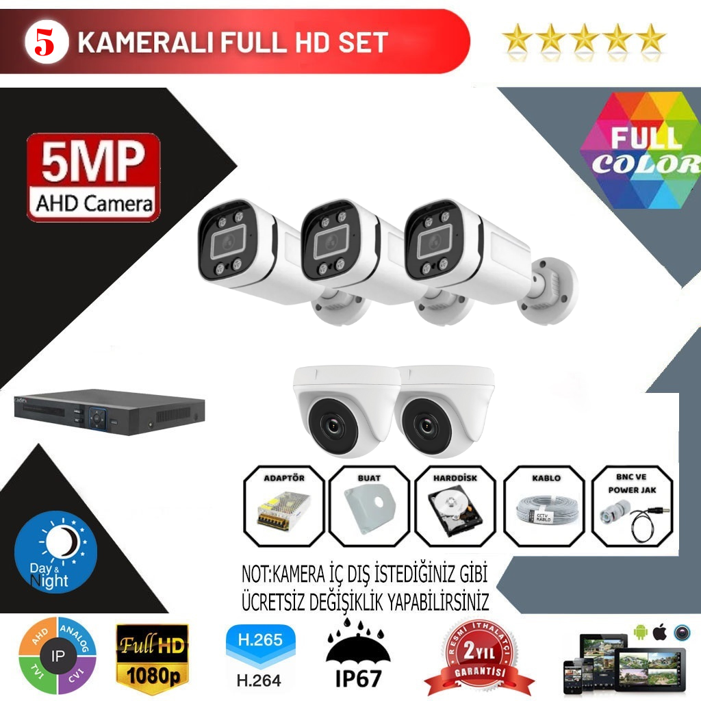 5 Kameralı 5MP Kurulum Dahil