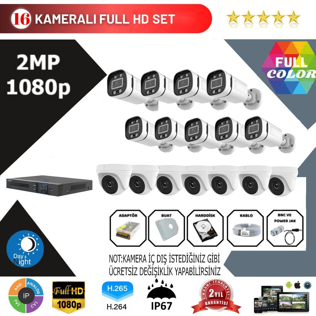 16 Kameralı 2MP Kurulum Dahil