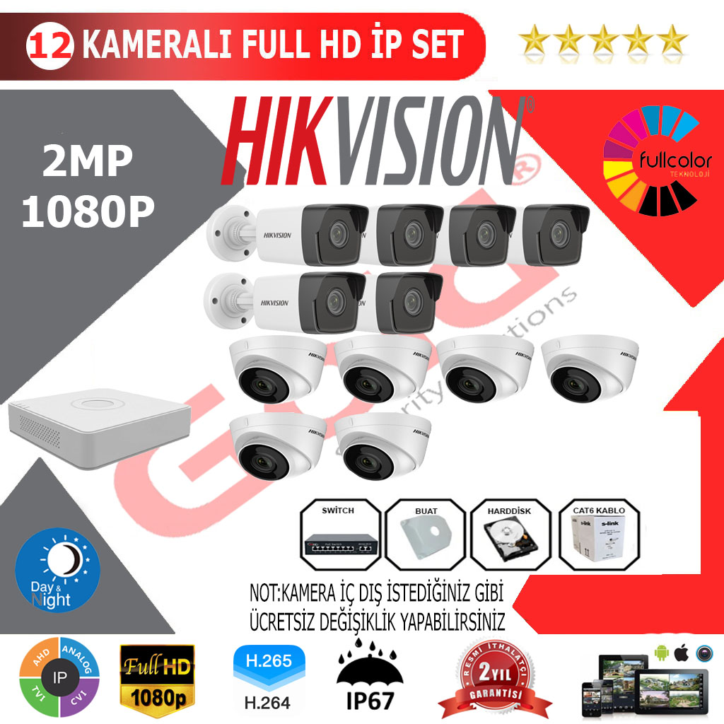 Hikvision İp 12'li Kamera Montajlı