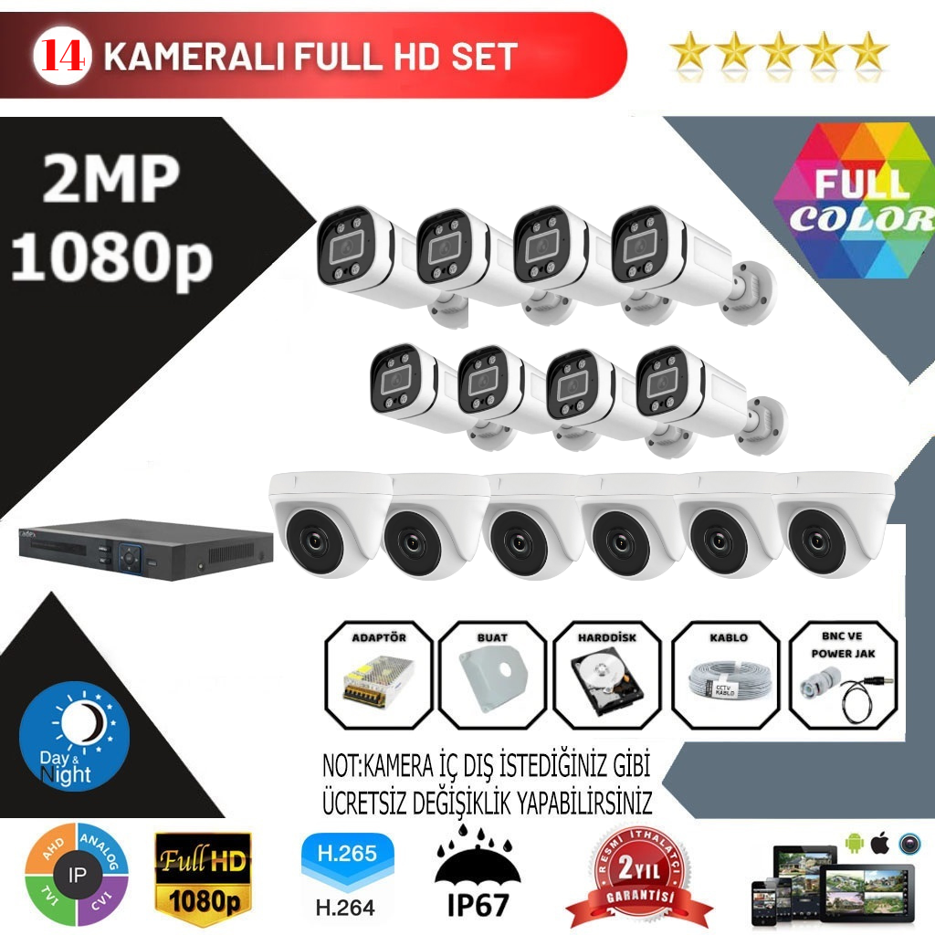14 Kameralı 2MP Kurulum Dahil