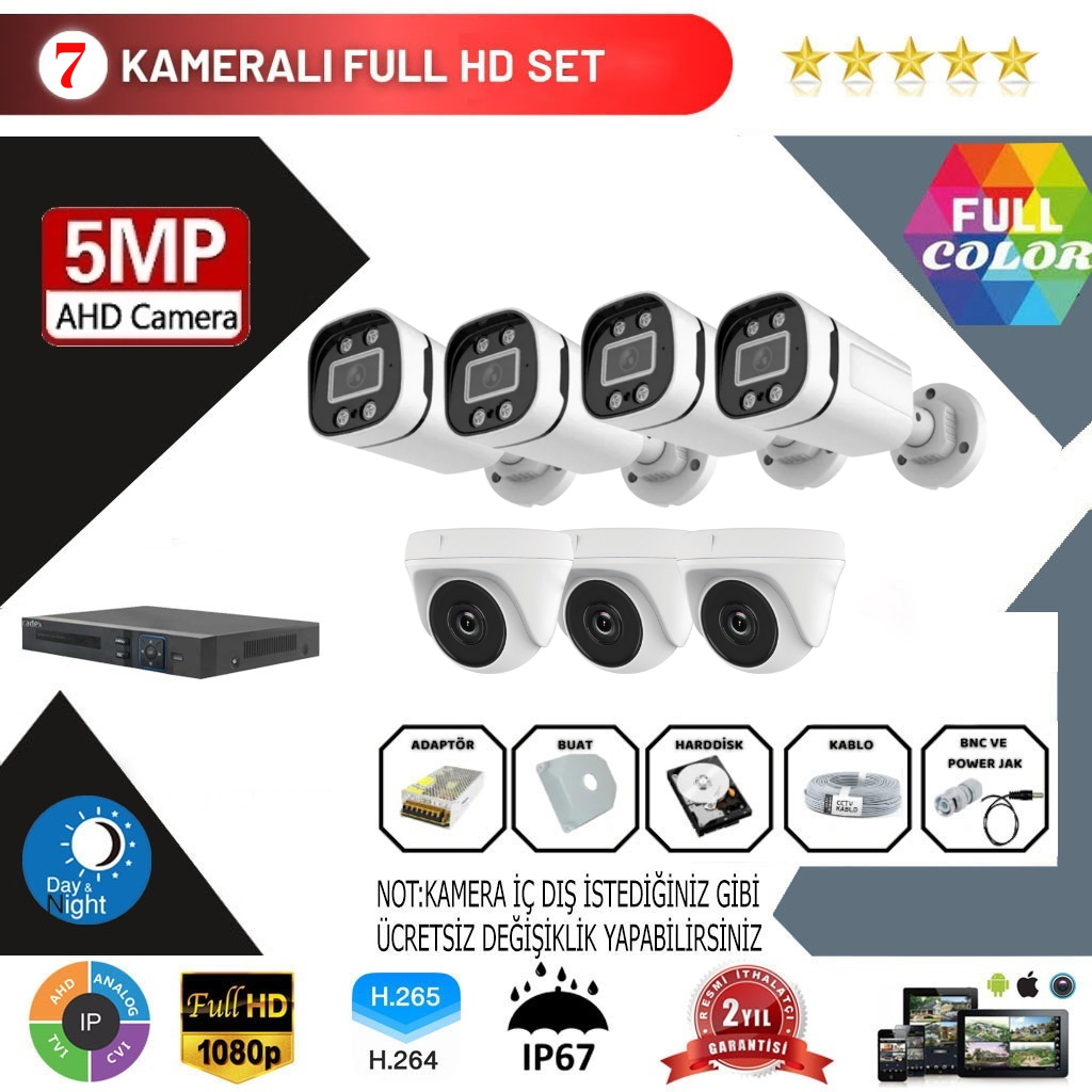 7 Kameralı 5MP Kurulum Dahil