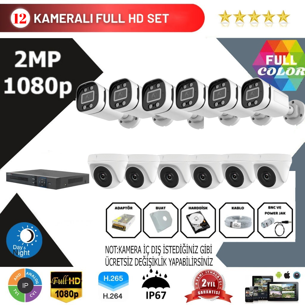 12 Kameralı 2MP Kurulum Dahil