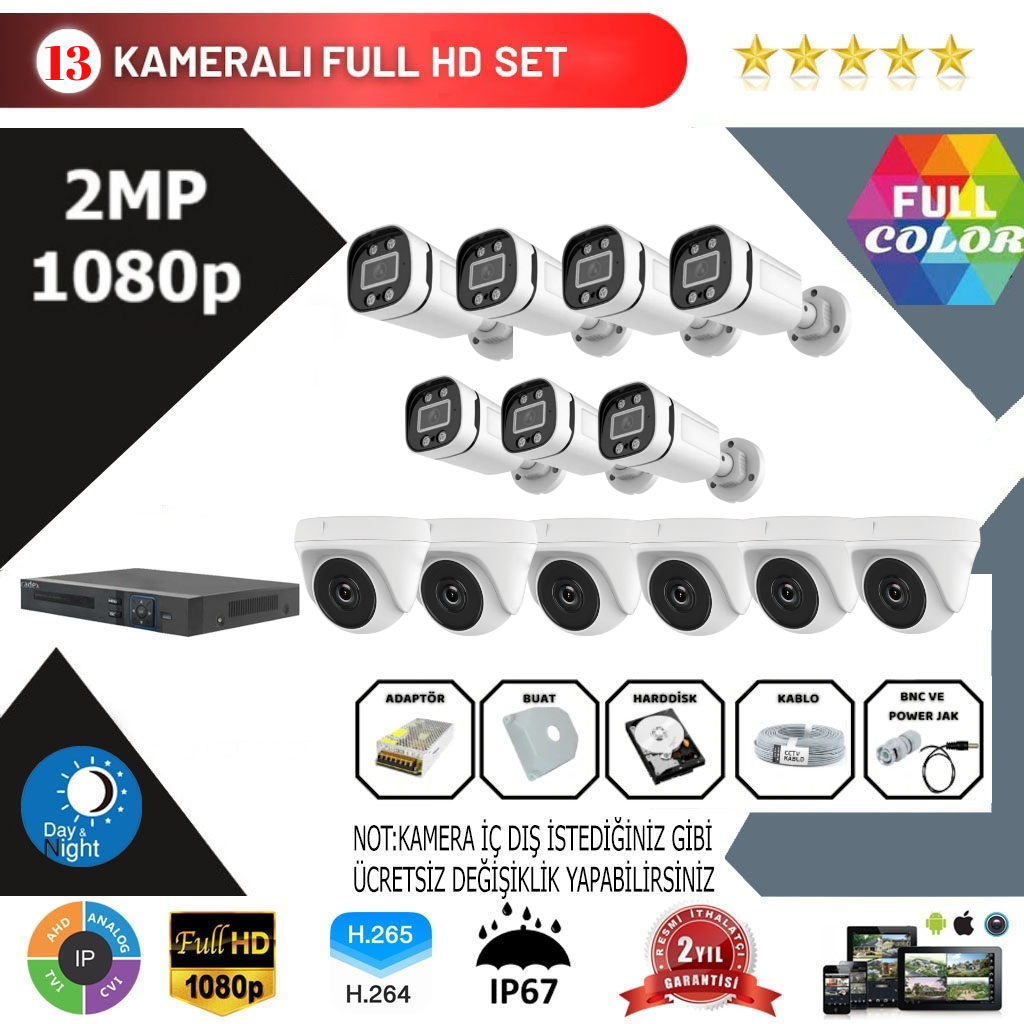 13 Kameralı 2MP Kurulum Dahil