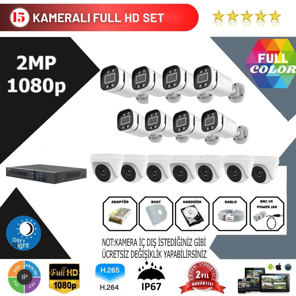 15 Kameralı 2MP Kurulum Dahil