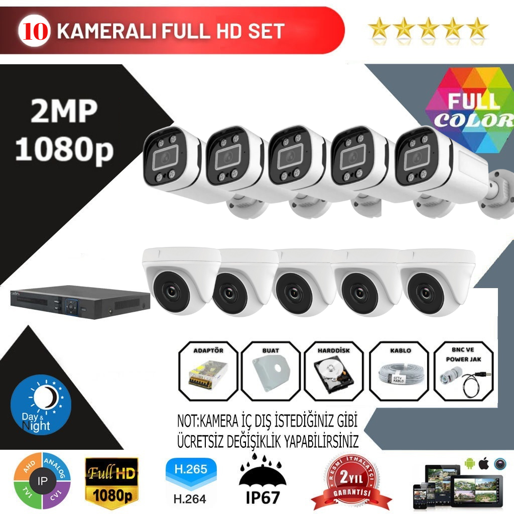 10 Kameralı 2MP Kurulum Dahil