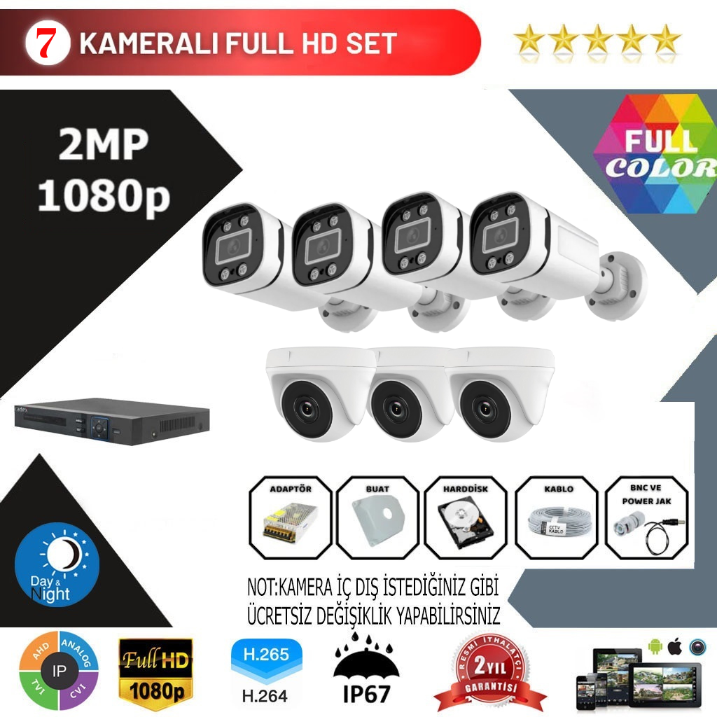 7 Kameralı 2MP Kurulum Dahil